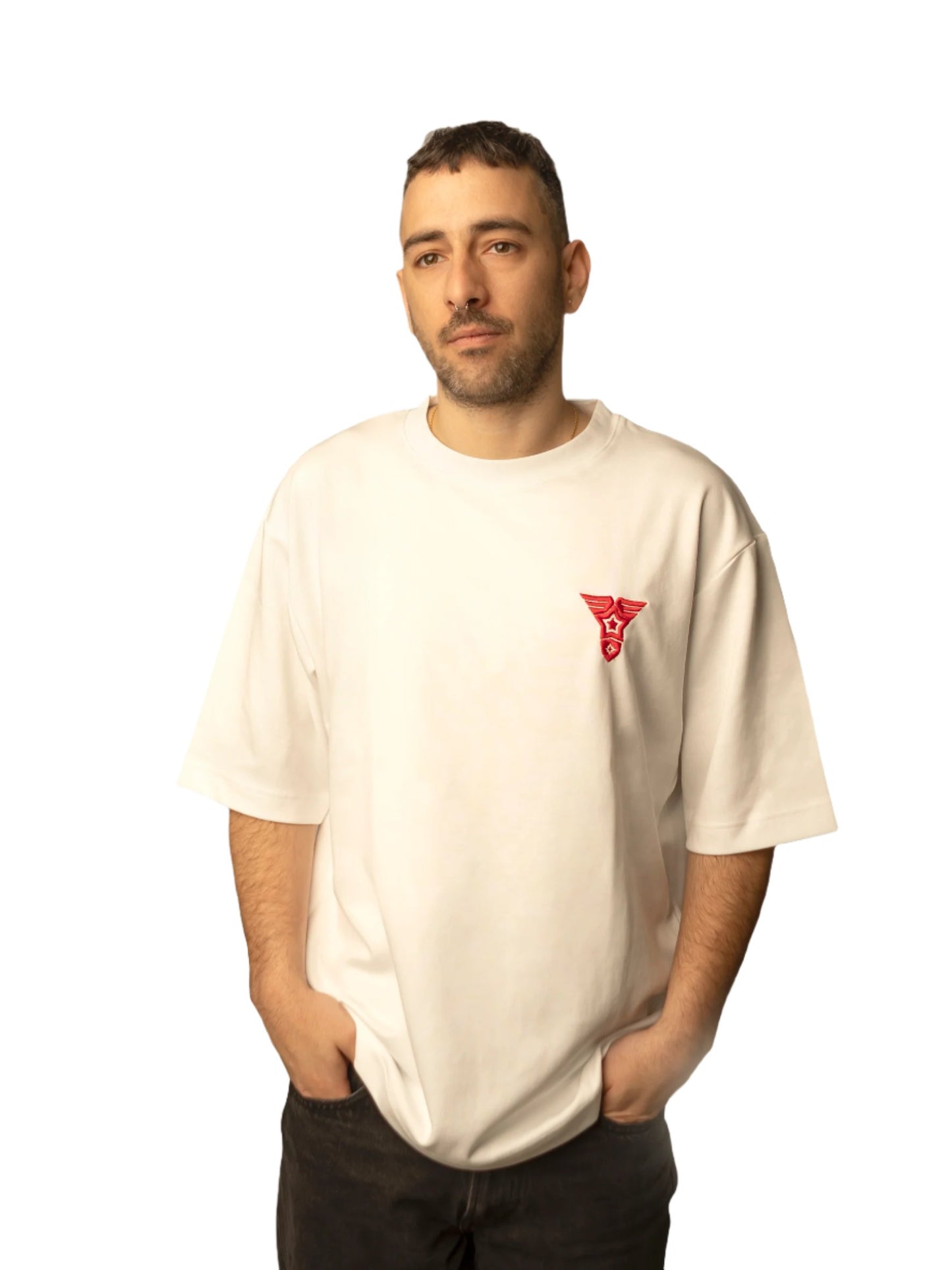 Red logo oversized white t-shirt