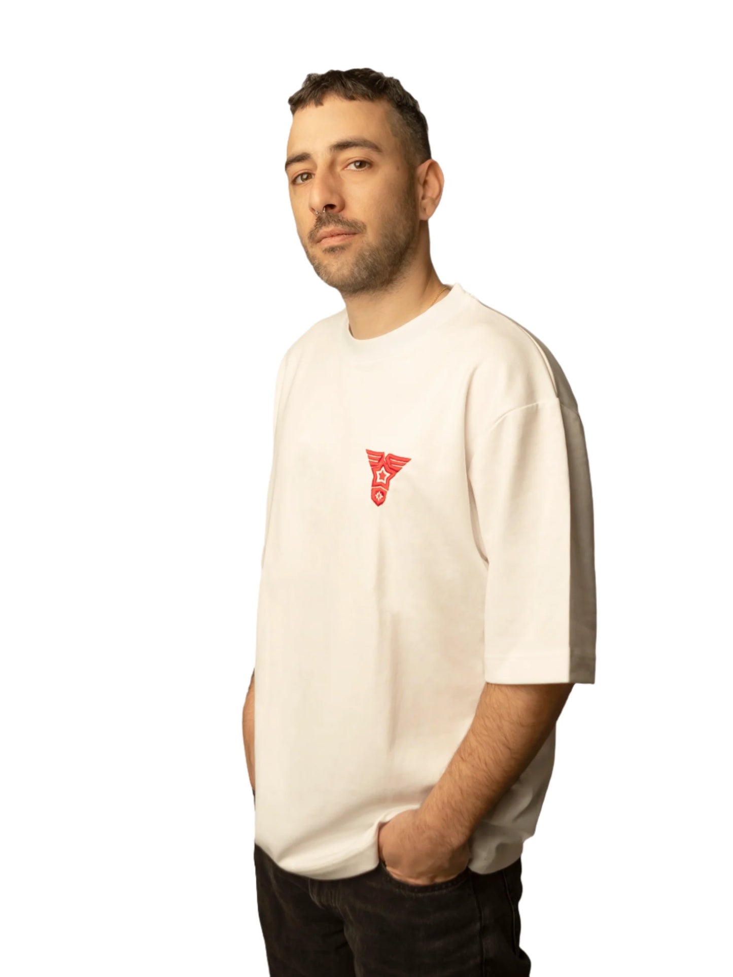 Red logo oversized white t-shirt